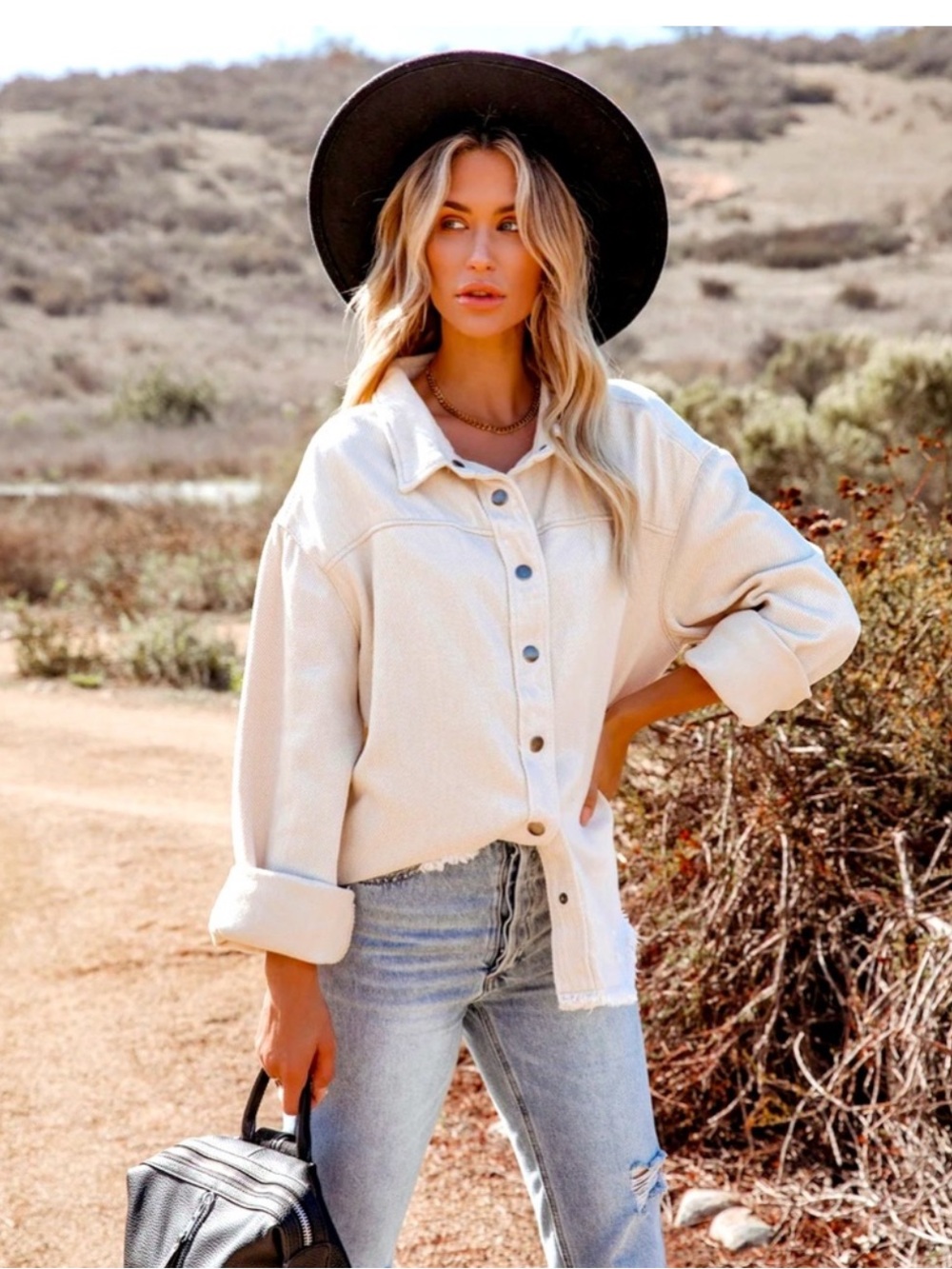 Wishlist Ethen Cream Distressed Denim Shacket Women’s M/L Oversized Raw Hem